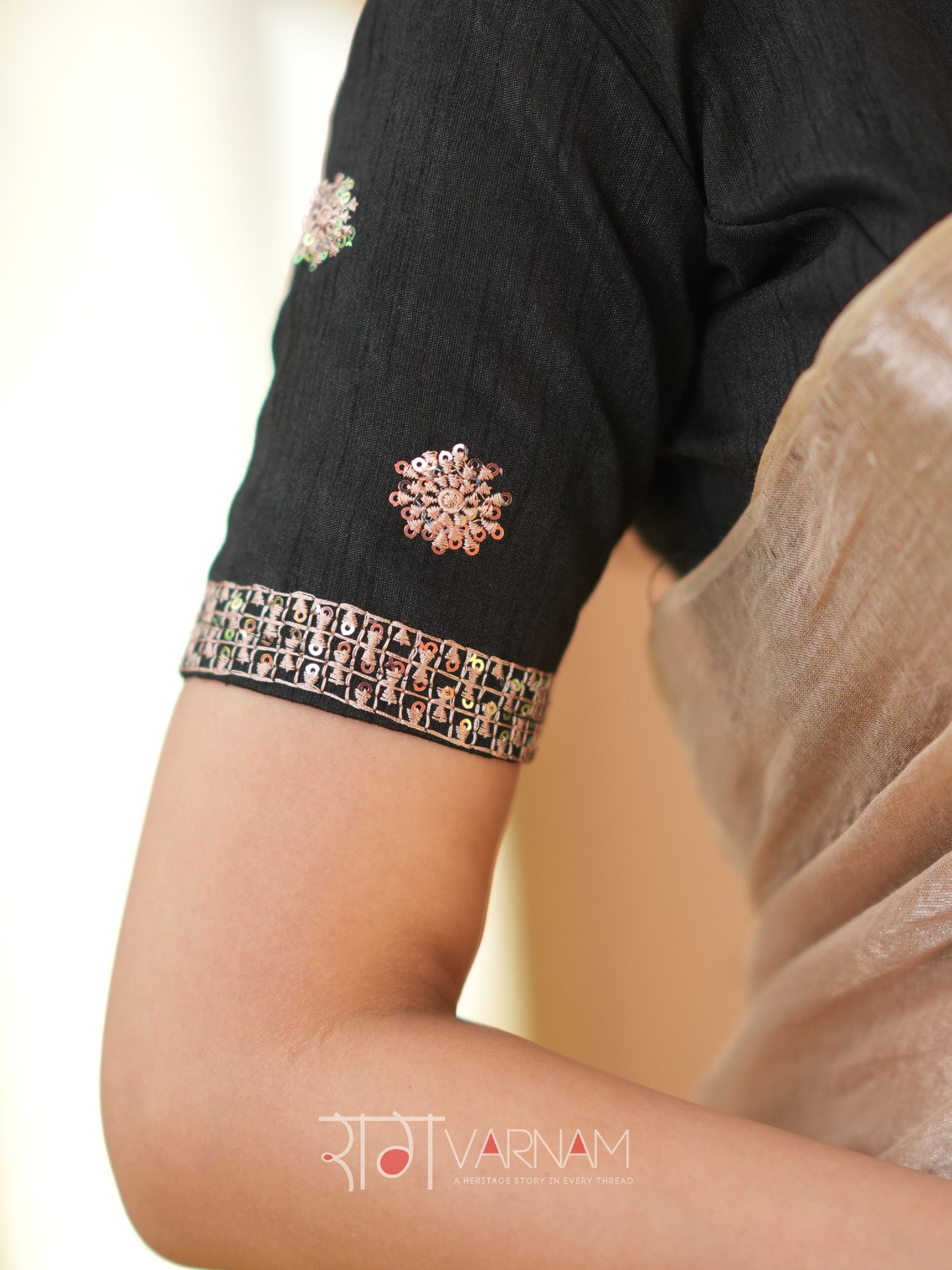 Raag Varnam Beige Handloom Tissue Saree With Designer Blouse