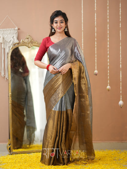 Raag Varnam Gold & Silver Handloom Tissue Saree With Designer Blouse