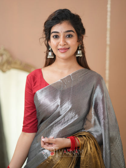 Raag Varnam Gold & Silver Handloom Tissue Saree With Designer Blouse