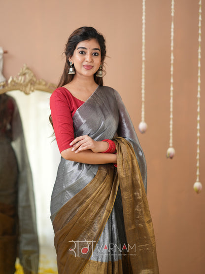 Raag Varnam Gold & Silver Handloom Tissue Saree With Designer Blouse