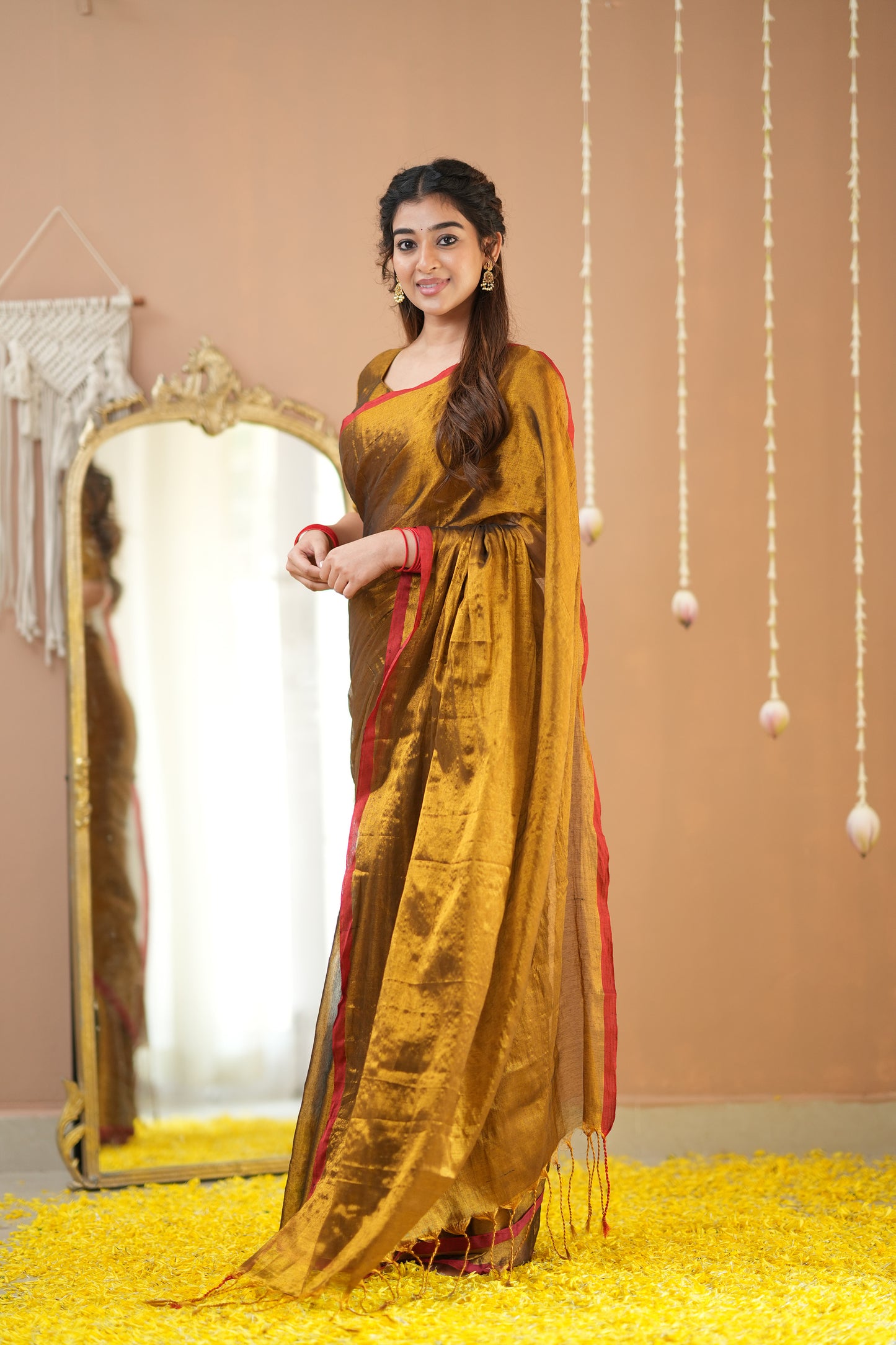 Raag Varnam Gold Handloom Tissue Saree with Designer Blouse