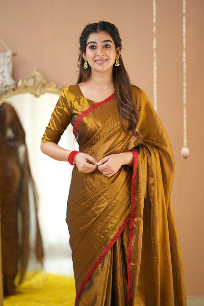 Raag Varnam Gold Handloom Tissue Saree with Designer Blouse