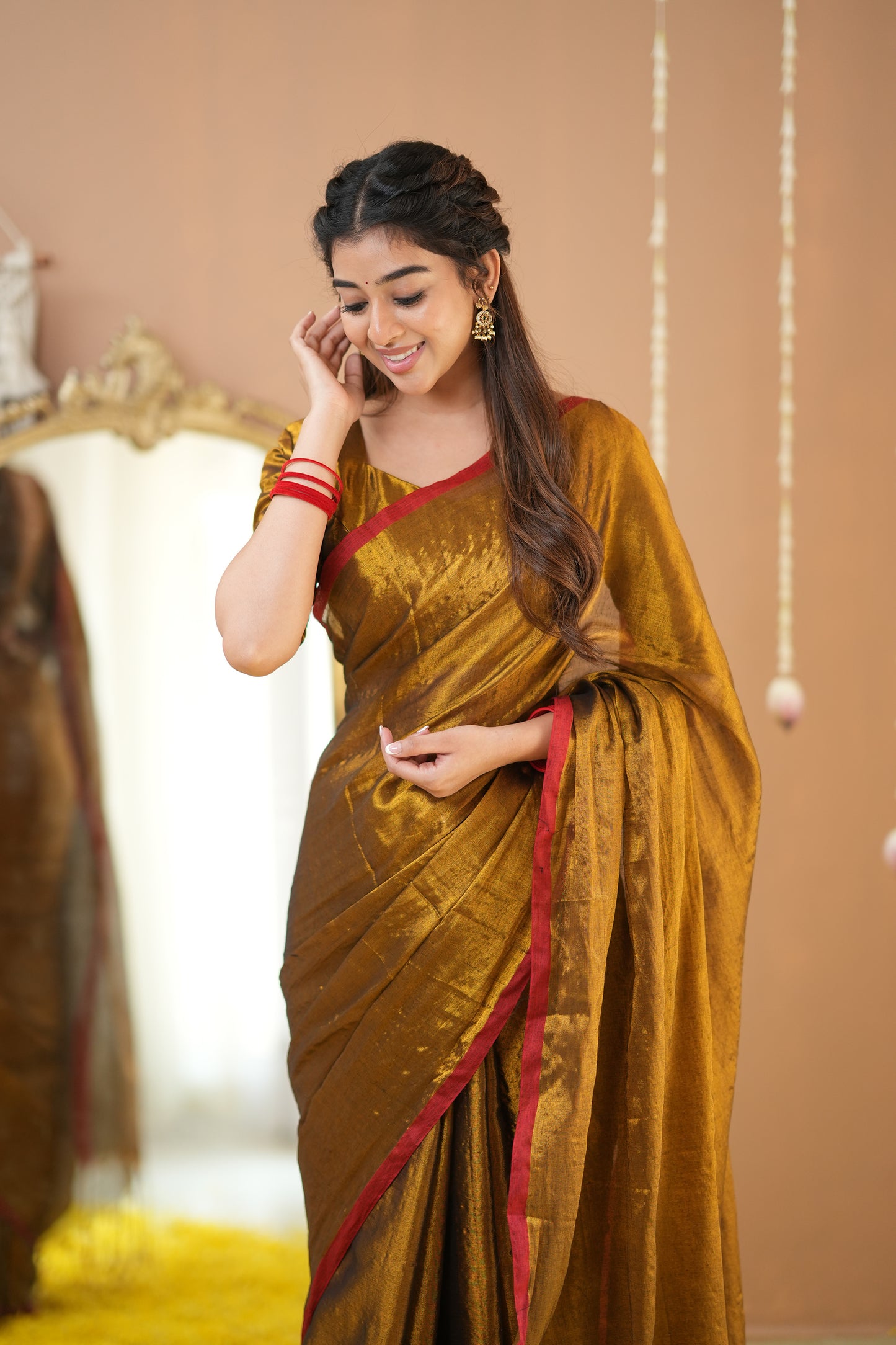 Raag Varnam Gold Handloom Tissue Saree with Designer Blouse