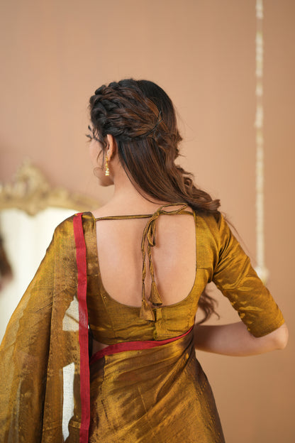 Raag Varnam Gold Handloom Tissue Saree with Designer Blouse