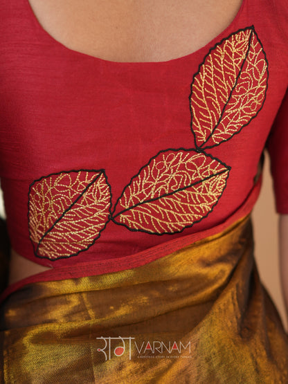 Raag Varnam Gold Handloom Tissue Saree With Designer Blouse