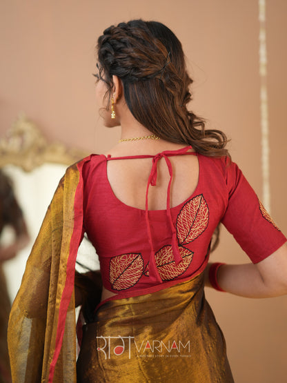 Raag Varnam Gold Handloom Tissue Saree With Designer Blouse