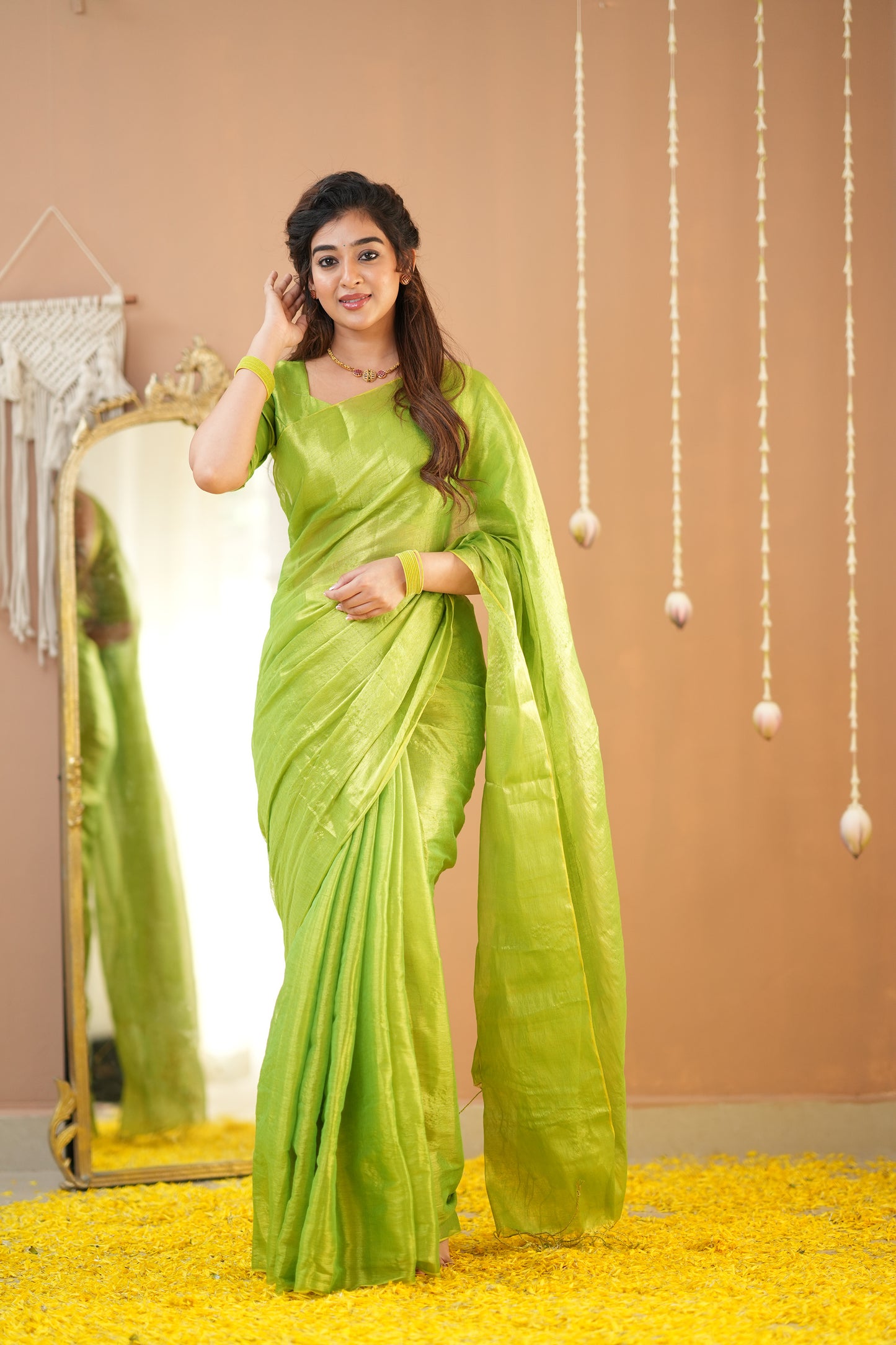 Raag Varnam Pista Green Handloom Tissue Saree with Designer Blouse