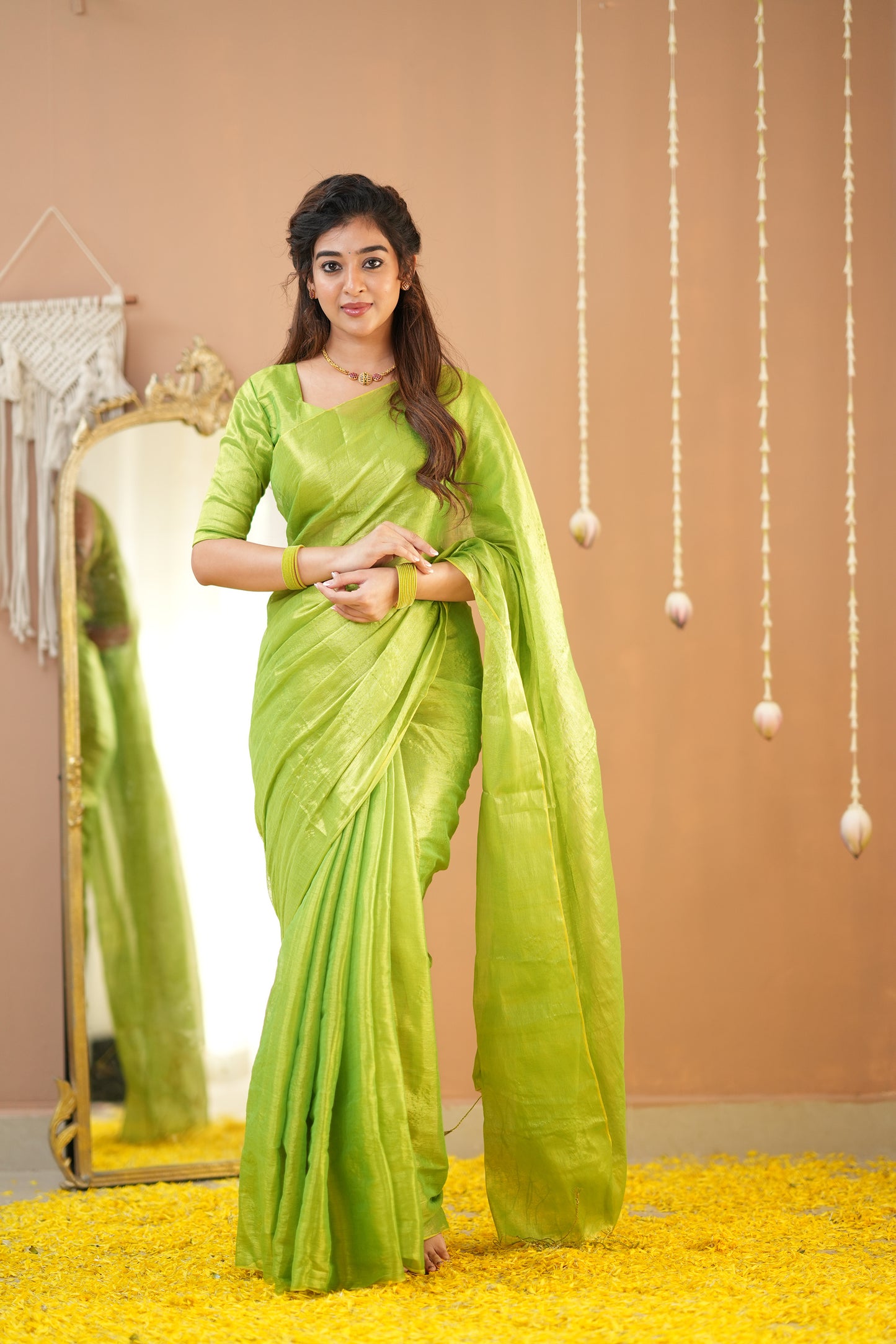 Raag Varnam Pista Green Handloom Tissue Saree with Designer Blouse
