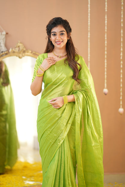 Raag Varnam Pista Green Handloom Tissue Saree with Designer Blouse