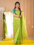 Raag Varnam Pista Green Handloom Tissue Saree With Designer Blouse