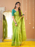 Raag Varnam Pista Green Handloom Tissue Saree With Designer Blouse