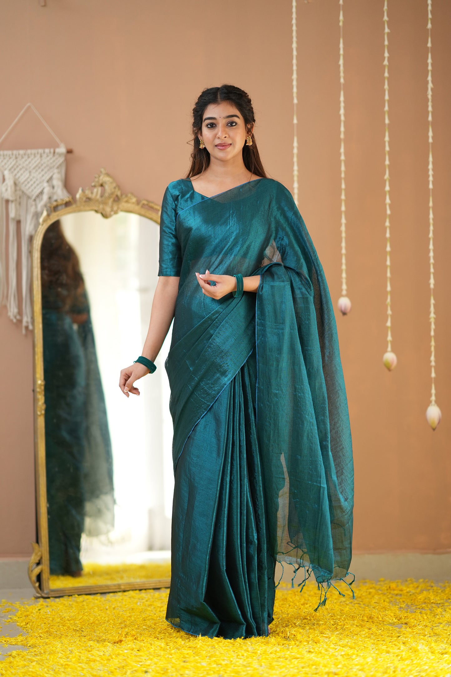 Raag Varnam Teal Green Handloom Tissue Saree with Designer Blouse