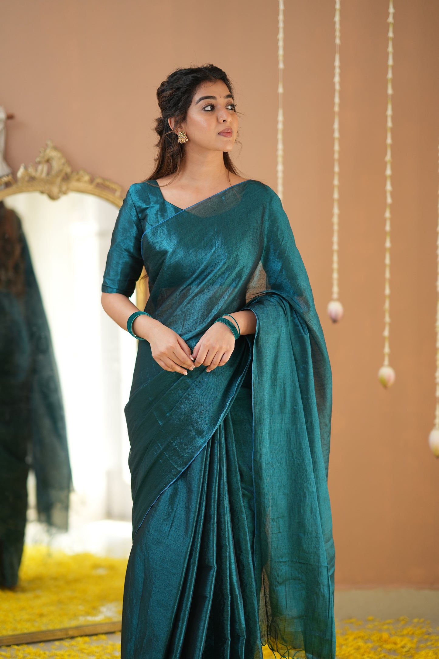 Raag Varnam Teal Green Handloom Tissue Saree with Designer Blouse