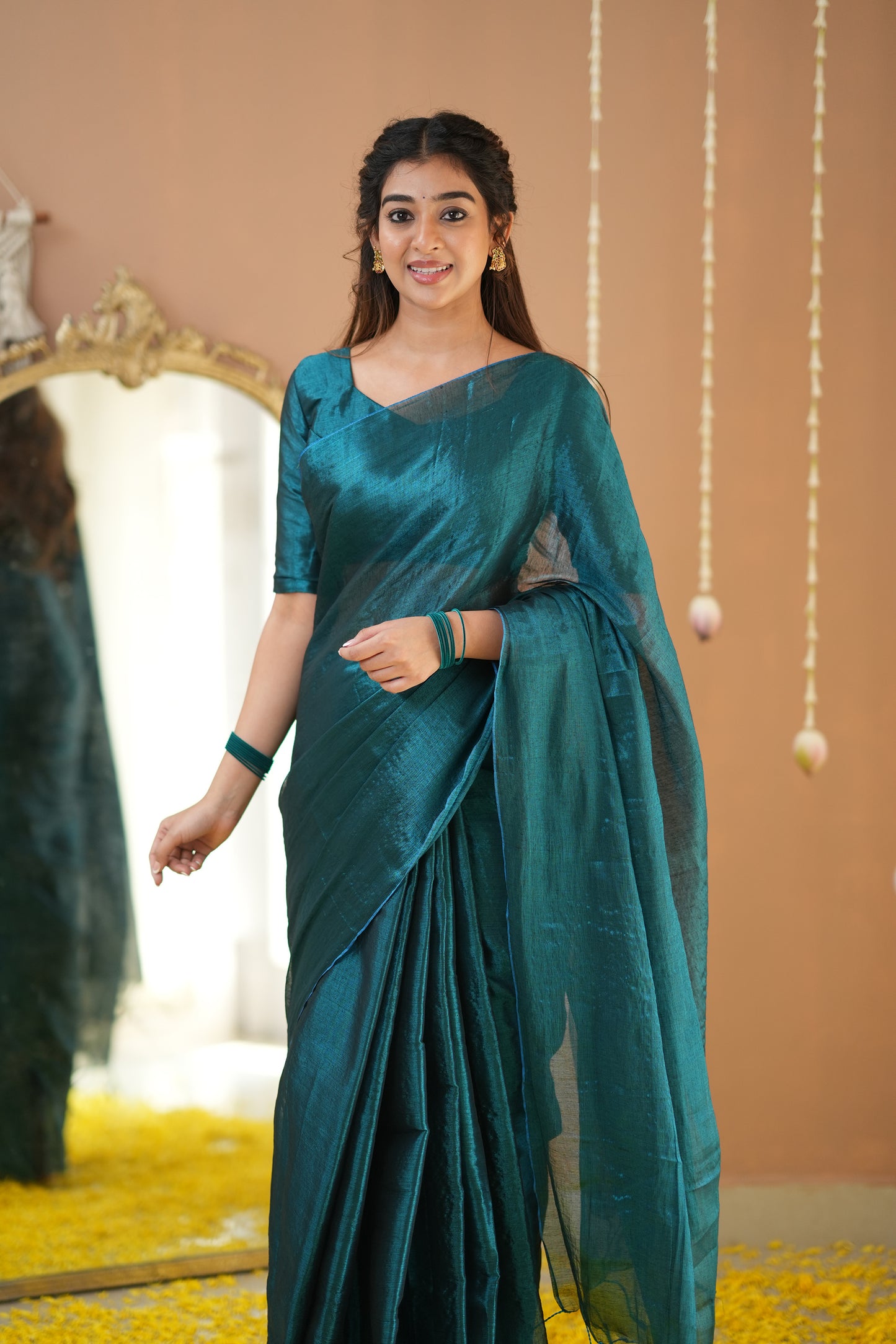 Raag Varnam Teal Green Handloom Tissue Saree with Designer Blouse