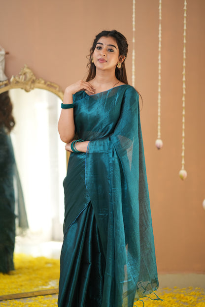Raag Varnam Teal Green Handloom Tissue Saree with Designer Blouse