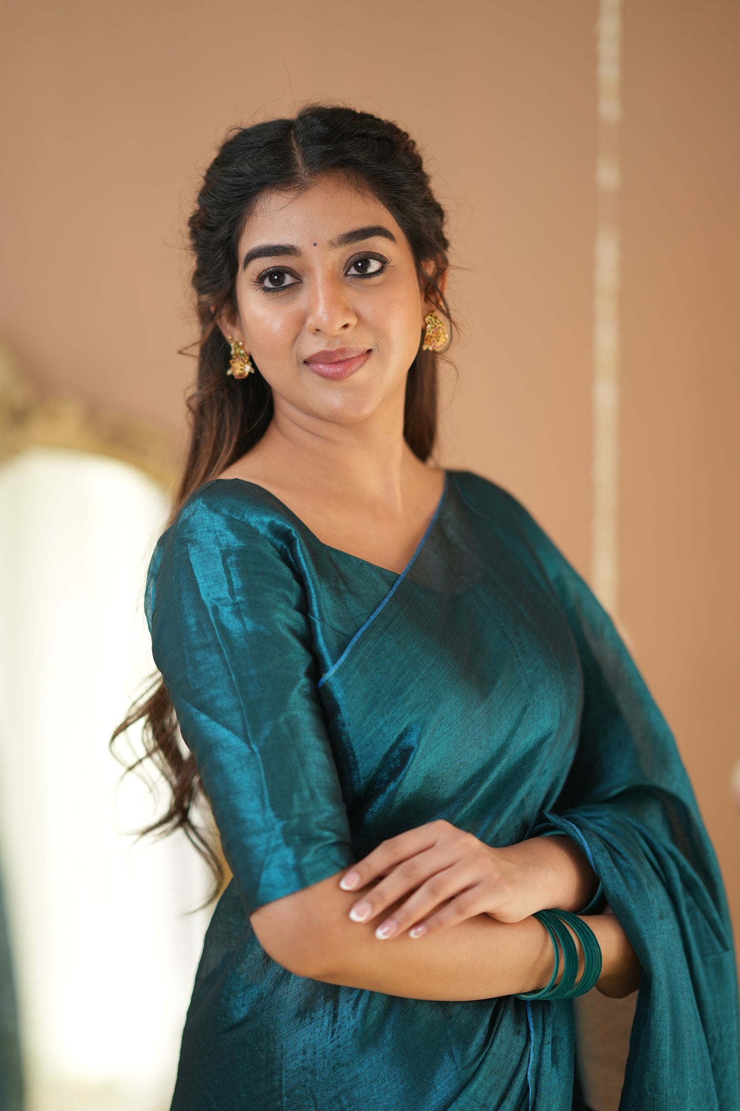 Raag Varnam Teal Green Handloom Tissue Saree with Designer Blouse
