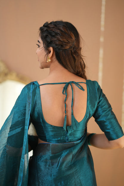 Raag Varnam Teal Green Handloom Tissue Saree with Designer Blouse