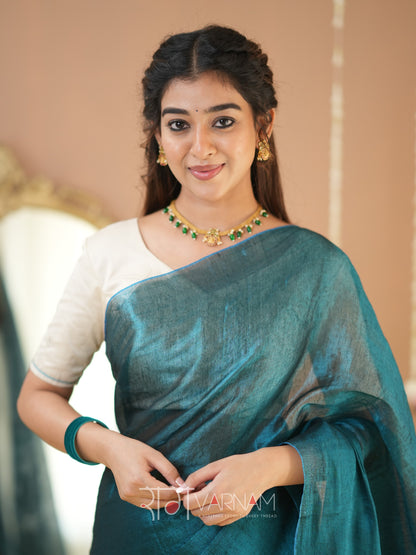 Raag Varnam Teal Green Handloom Tissue Saree With Designer Blouse