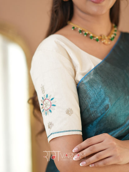 Raag Varnam Teal Green Handloom Tissue Saree With Designer Blouse