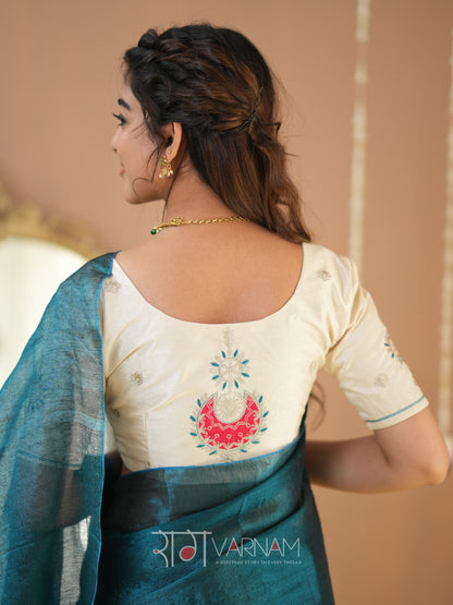 Raag Varnam Teal Green Handloom Tissue Saree With Designer Blouse