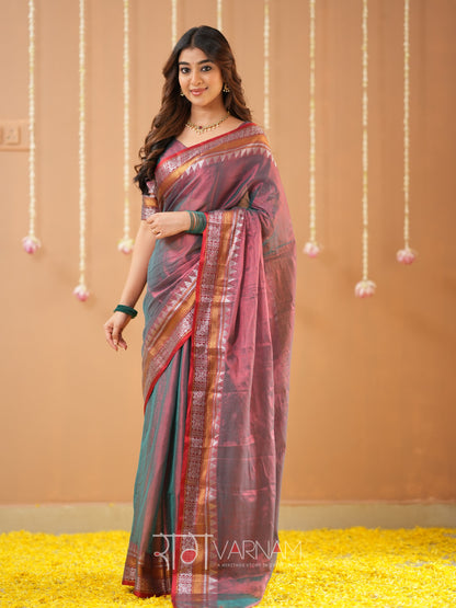 Raag Varnam Copper Handloom Tissue Saree With Designer Blouse