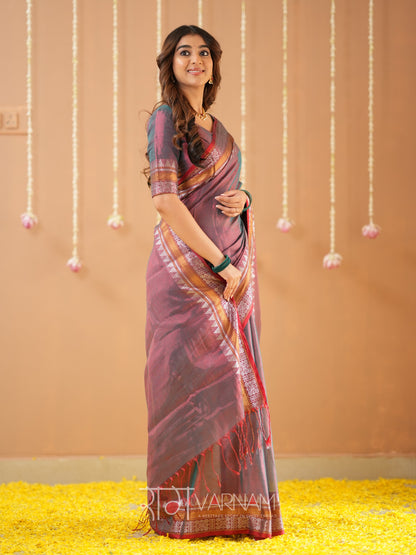 Raag Varnam Copper Handloom Tissue Saree With Designer Blouse