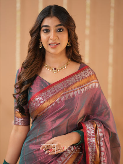 Raag Varnam Copper Handloom Tissue Saree With Designer Blouse