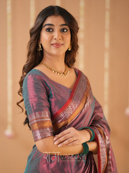 Raag Varnam Copper Handloom Tissue Saree With Designer Blouse