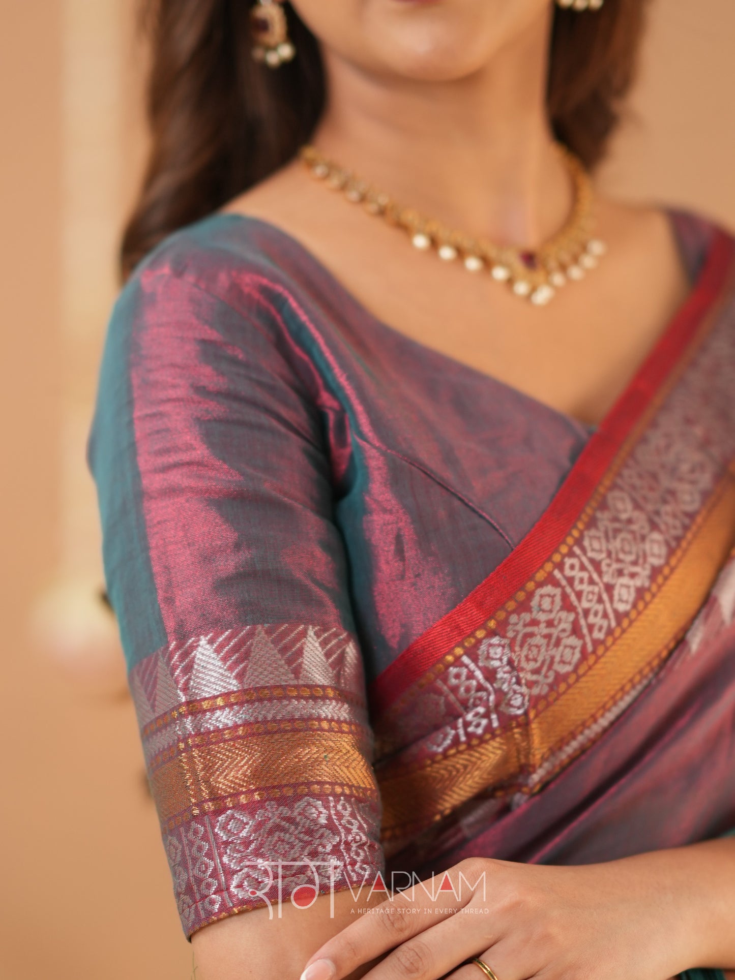 Raag Varnam Copper Handloom Tissue Saree With Designer Blouse