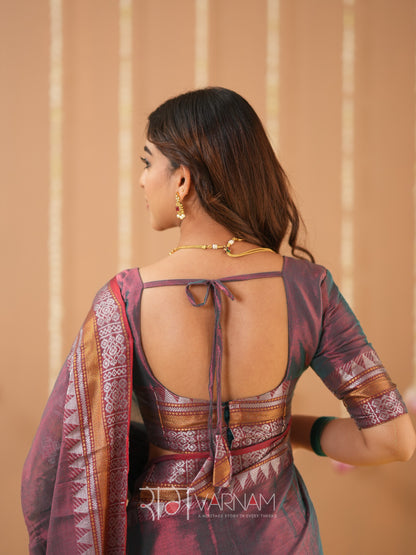 Raag Varnam Copper Handloom Tissue Saree With Designer Blouse