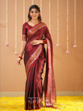 Raag Varnam Maroon Handloom Tissue Saree With Designer Blouse