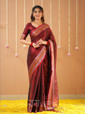 Raag Varnam Maroon Handloom Tissue Saree With Designer Blouse