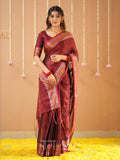 Raag Varnam Maroon Handloom Tissue Saree With Designer Blouse