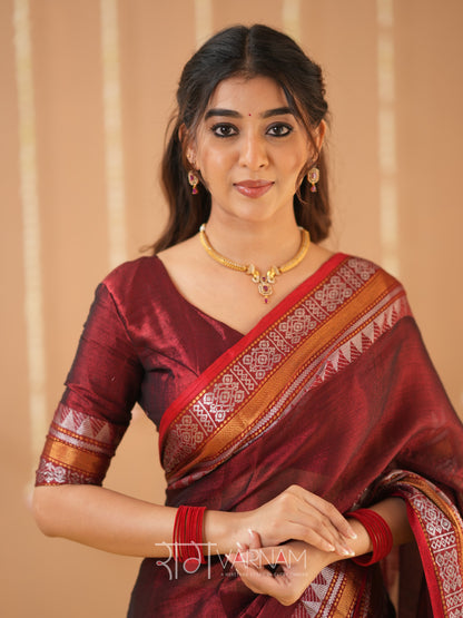 Raag Varnam Maroon Handloom Tissue Saree With Designer Blouse