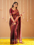 Raag Varnam Maroon Handloom Tissue Saree With Designer Blouse