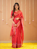 Raag Varnam Red Handloom Tissue Saree With Designer Blouse