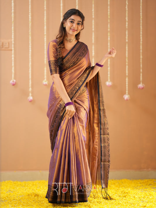 Raag Varnam Copper Handloom Tissue Saree With Designer Blouse