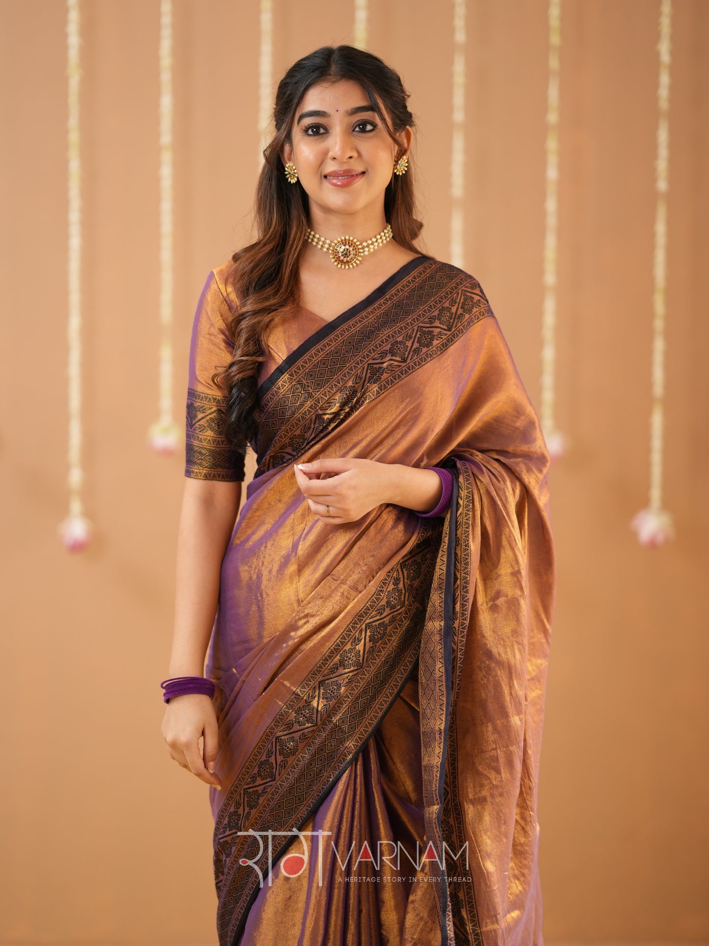 Raag Varnam Copper Handloom Tissue Saree With Designer Blouse