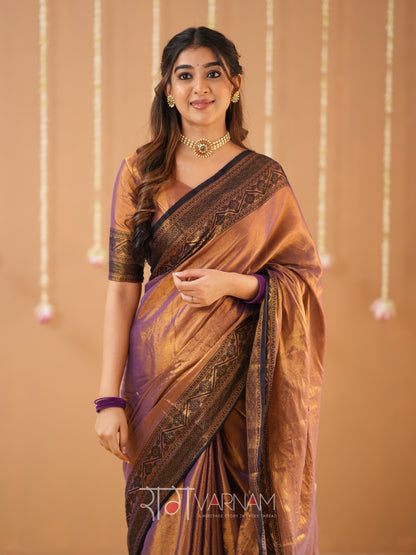 Raag Varnam Copper Handloom Tissue Saree With Designer Blouse