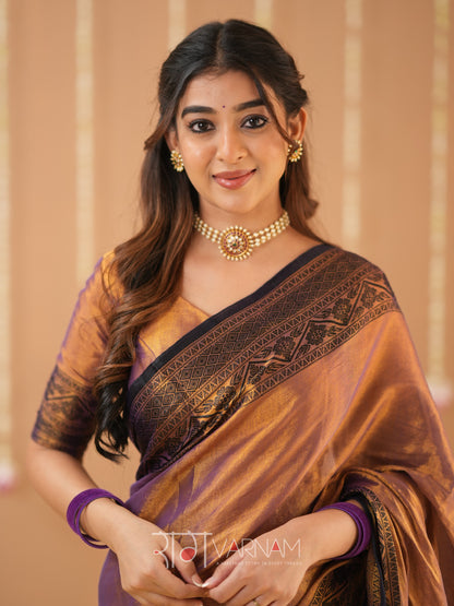 Raag Varnam Copper Handloom Tissue Saree With Designer Blouse