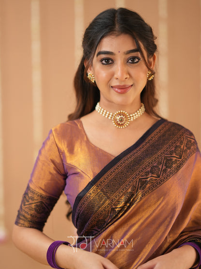 Raag Varnam Copper Handloom Tissue Saree With Designer Blouse