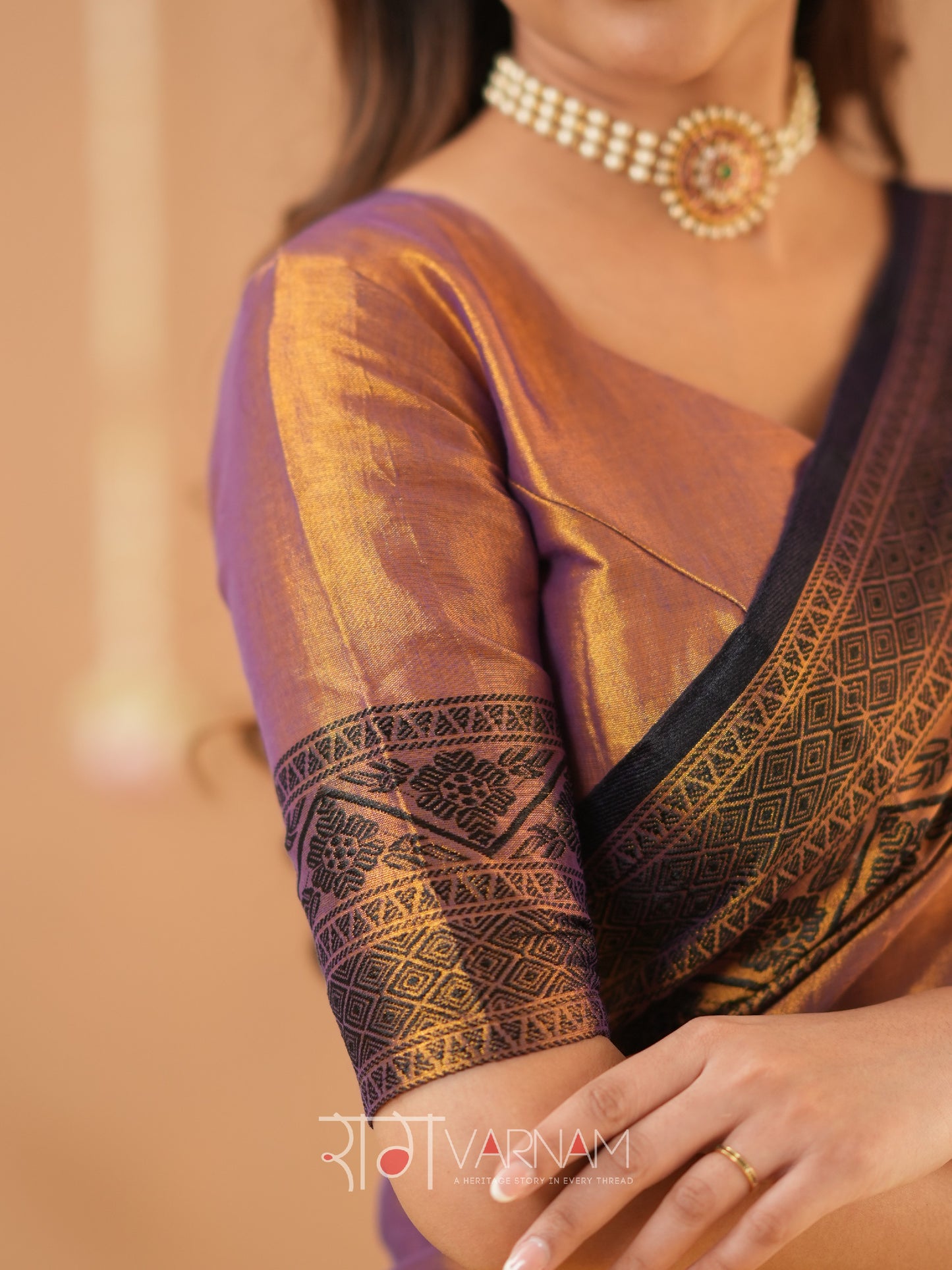 Raag Varnam Copper Handloom Tissue Saree With Designer Blouse