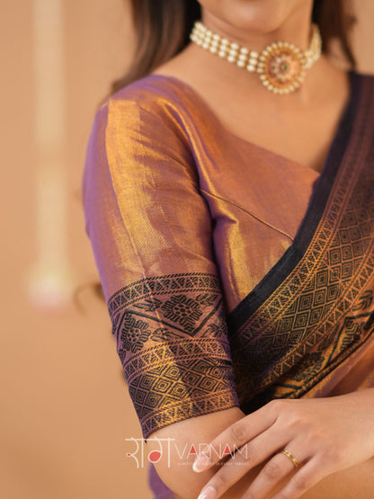 Raag Varnam Copper Handloom Tissue Saree With Designer Blouse