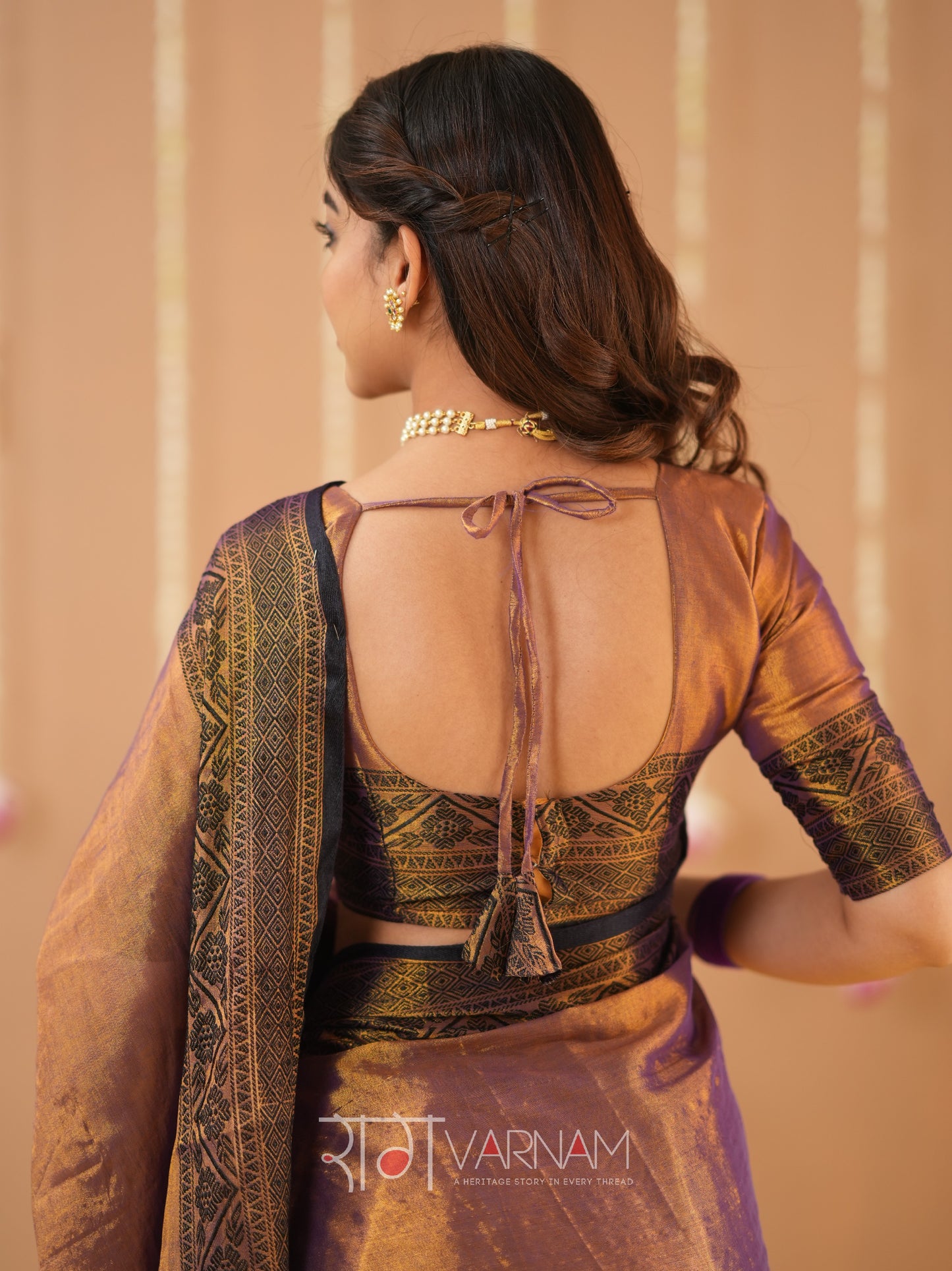 Raag Varnam Copper Handloom Tissue Saree With Designer Blouse