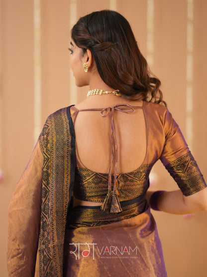 Raag Varnam Copper Handloom Tissue Saree With Designer Blouse