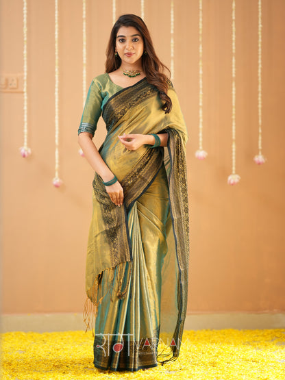 Raag Varnam Green Handloom Tissue Saree With Designer Blouse