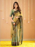 Raag Varnam Green Handloom Tissue Saree With Designer Blouse