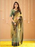 Raag Varnam Green Handloom Tissue Saree With Designer Blouse
