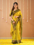 Raag Varnam Yellow Handloom Tissue Saree With Designer Blouse