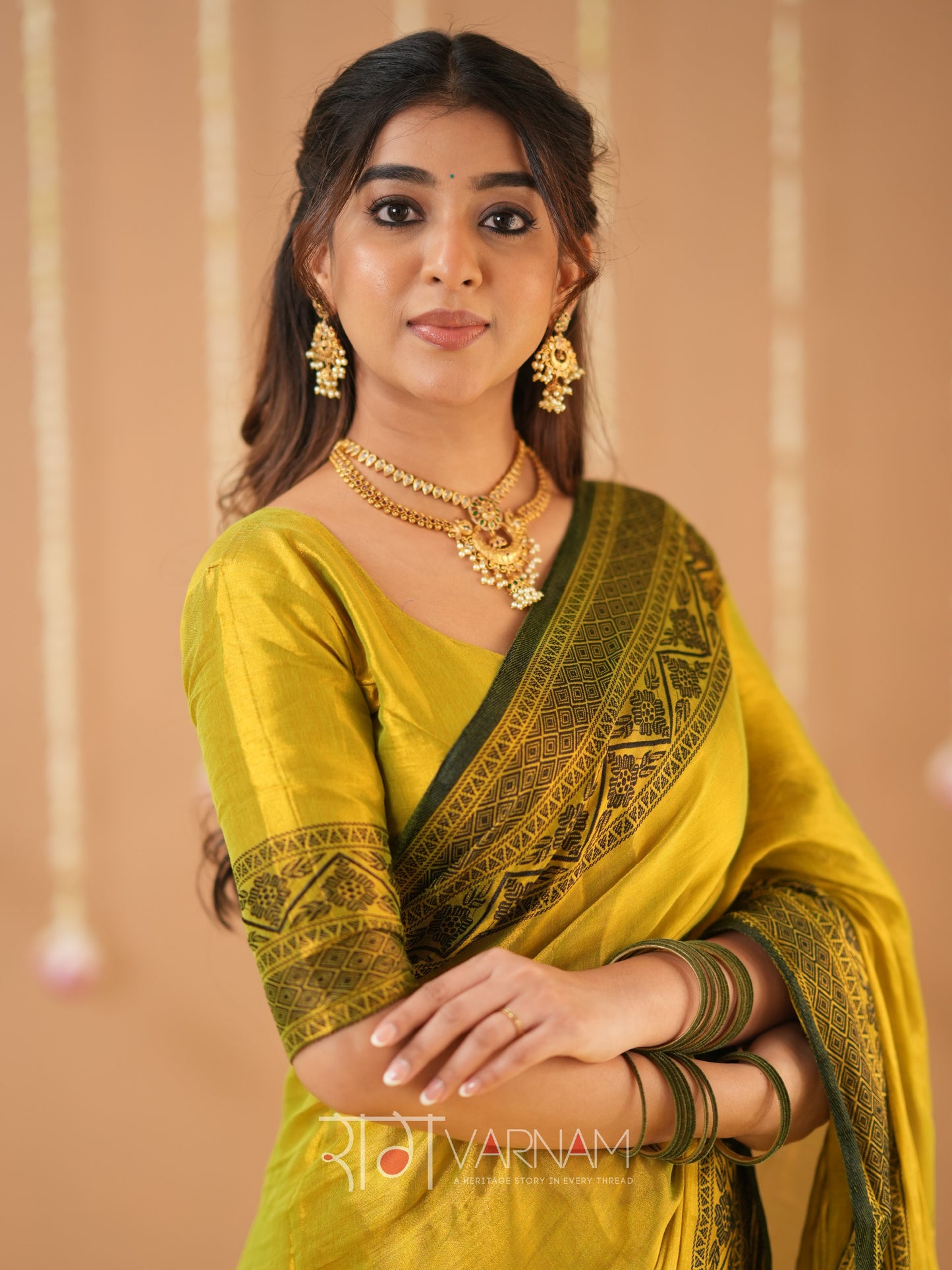 Raag Varnam Yellow Handloom Tissue Saree With Designer Blouse